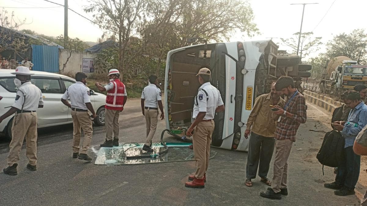 Ten Injured in Shocking Bus Overturn in Miyapur, Hyderabad